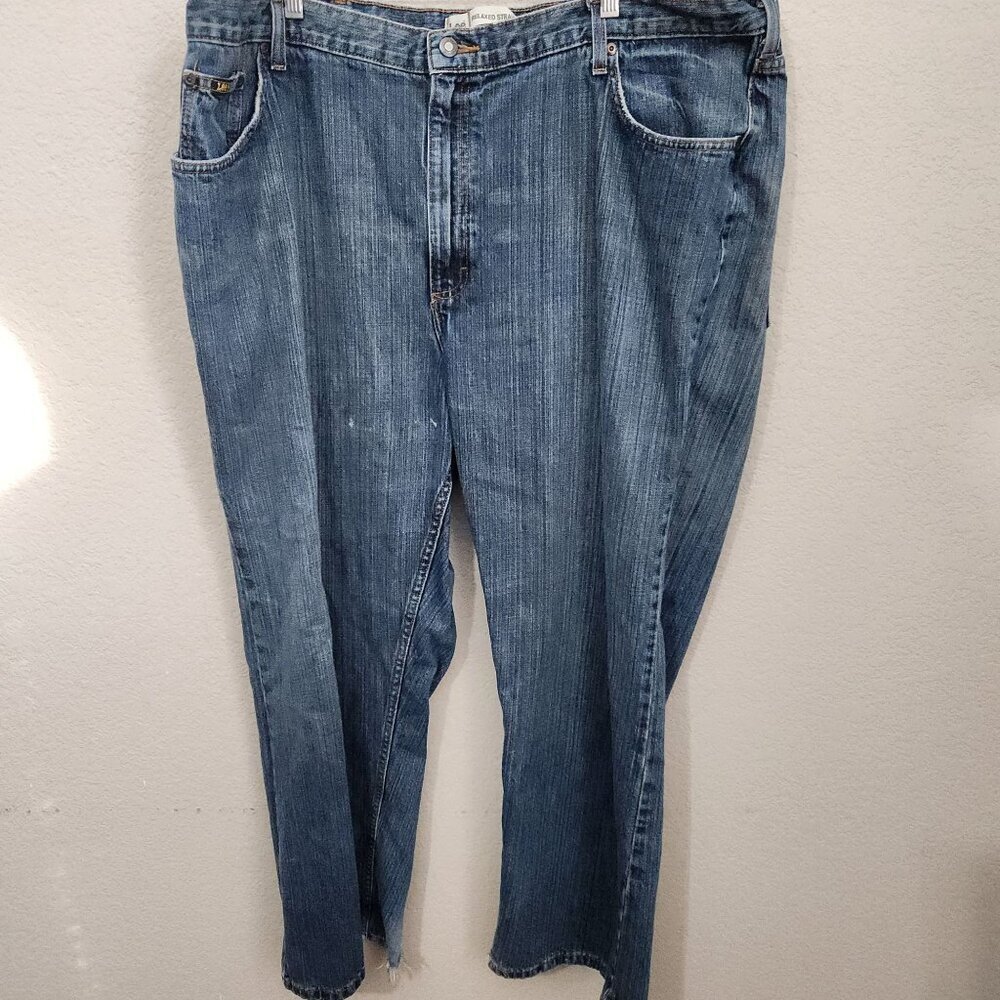 Lee Relaxed Straight Leg Distressed Blue Jeans Mens W45 L29